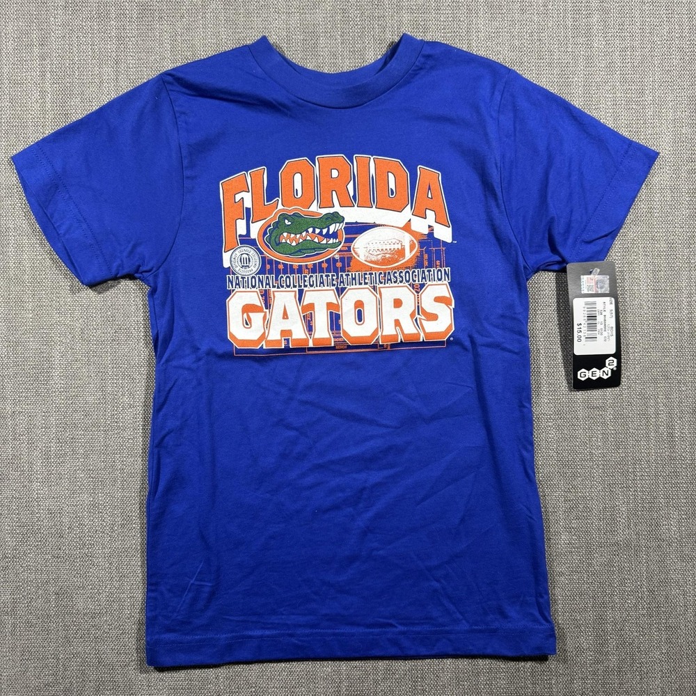 Florida Gators Shirt Boys Small Blue NCAA Football‎ GEN2 Graphic Crewneck Tee